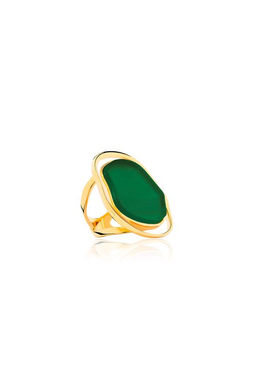 Anel Soleil - Ágata Verde - Coleção Acquarella Banho: Folheado a Ouro