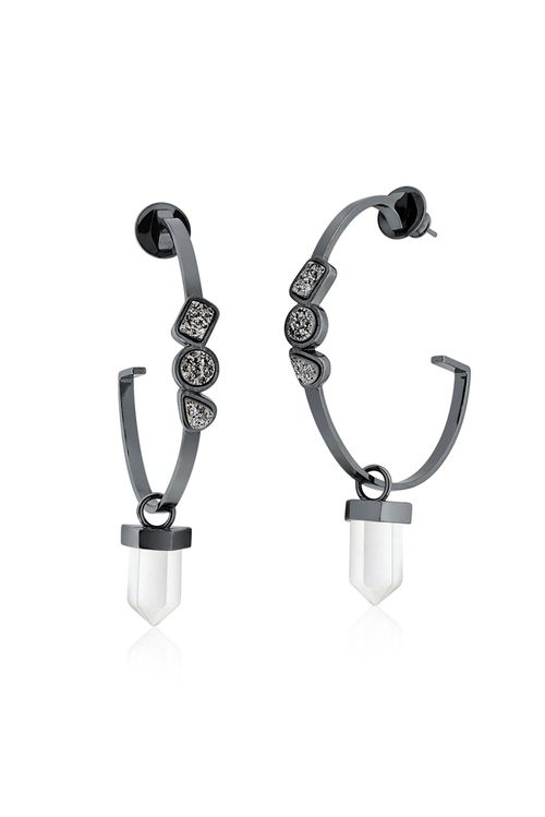 Brinco Argola Climat - Cristal e Drusa Metalizada - Coleção Acquarella Banho: Ródio Negro
