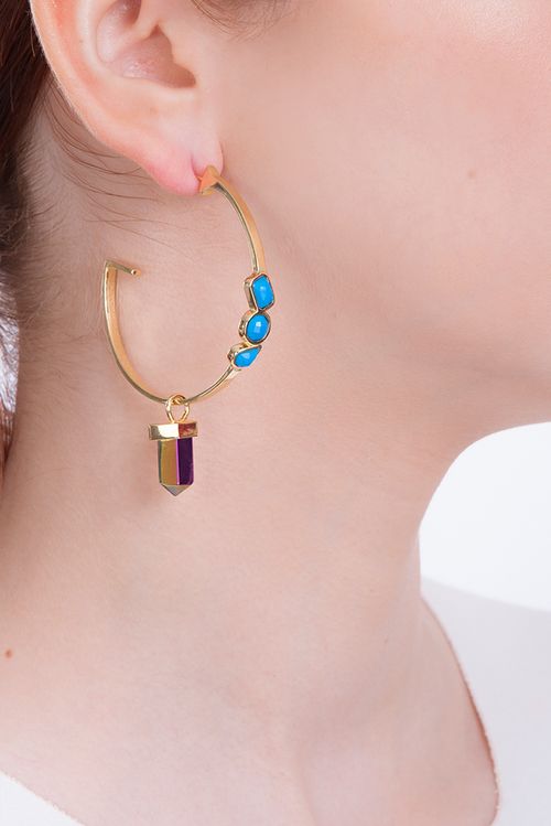 Brinco Argola Climat - Cristal Multicolorida e Turquesa - Coleção Acquarella Banho: Folheado a Ouro