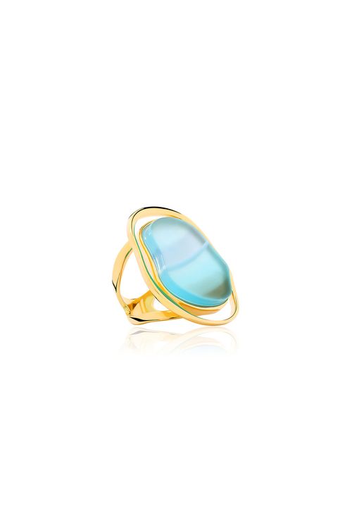 Anel Soleil - Ágata Azul - Coleção Acquarella Banho: Folheado a Ouro