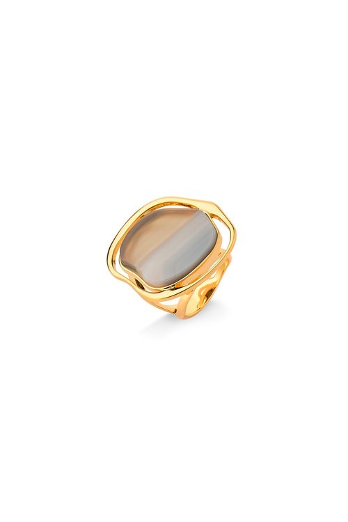 Anel Soleil - Ágata Cinza - Coleção Acquarella Banho: Folheado a Ouro