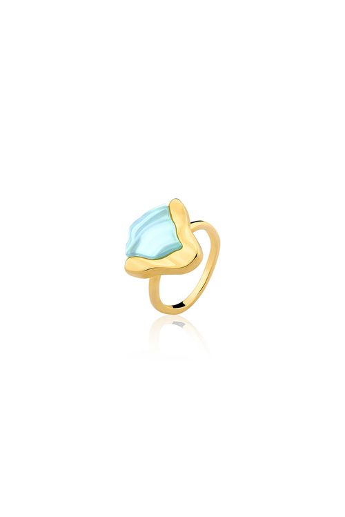Anel Terre - Ágata Azul - Coleção Acquarella Banho: Folheado a Ouro