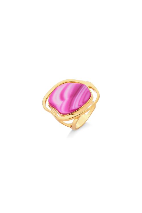Anel Soleil - Ágata Pink - Coleção Acquarella Banho: Folheado a Ouro
