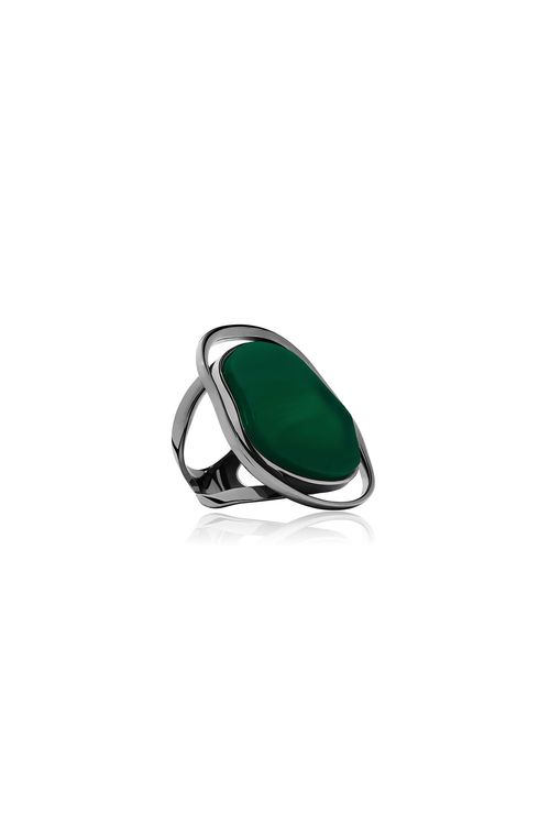 Anel Soleil - Ágata Verde - Coleção Acquarella Banho: Ródio Negro