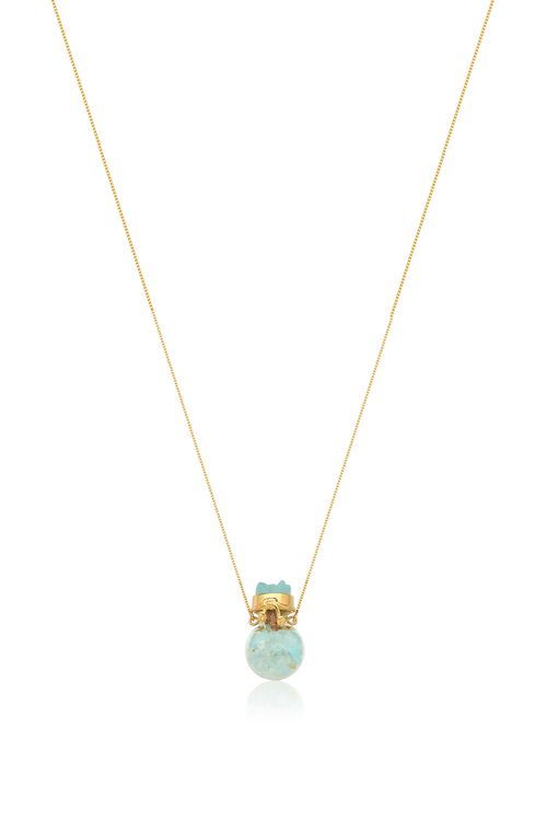 Colar Felicidade - Ágata Azul - Coleção Ícones Banho: Folheado a Ouro