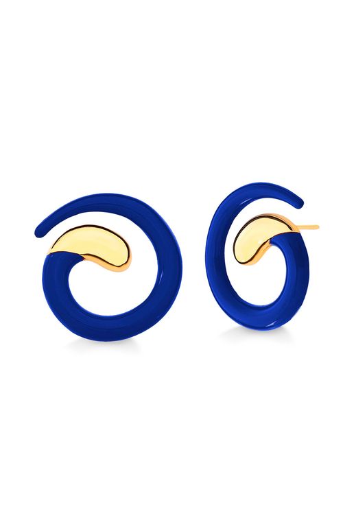 Brinco Voltas do Mundo - Resina Azul - Coleção O Mundo dá Voltas Banho: Folheado a Ouro