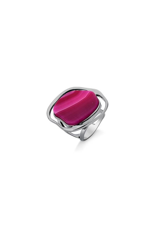 Anel Soleil - Ágata Pink - Coleção Acquarella Banho: Ródio Negro
