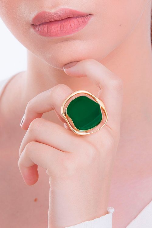 Anel Soleil - Ágata Verde - Coleção Acquarella Banho: Folheado a Ouro