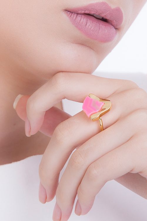 Anel Terre - Ágata Pink - Coleção Acquarella Banho: Folheado a Ouro