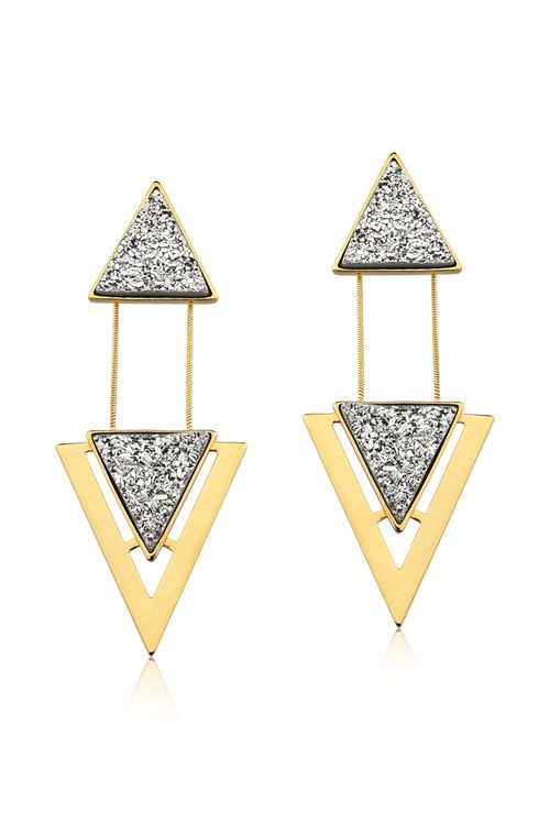 Brinco Two Pieces - Drusa Metalizada - Coleção Geometric Banho: Folheado a Ouro