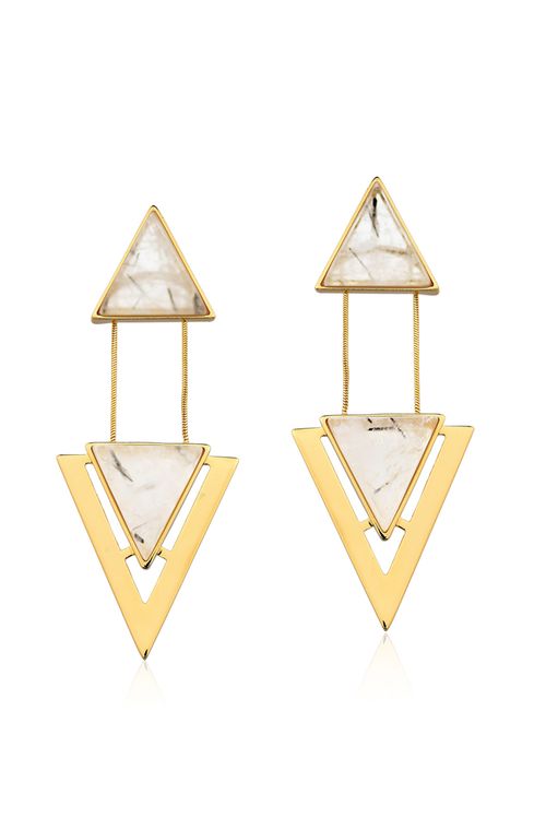 Brinco Two Pieces - Cristal Grafitado - Coleção Geometric Banho: Folheado a Ouro
