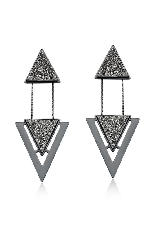 Brinco Two Pieces - Drusa Metalizada - Coleção Geometric Banho: Ródio Negro
