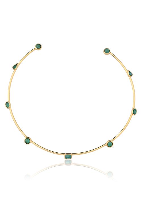 Colar Choker Brise - Ágata Verde - Coleção Acquarella Banho: Folheado a Ouro