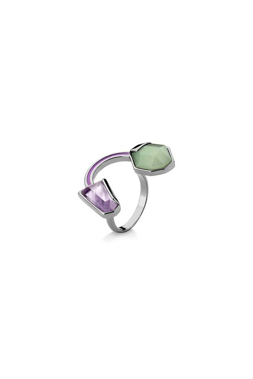 Anel Bellus - Ametista, Quartzo Verde e Esmalte Roxo - Coleção Sublime Banho: Ródio Negro