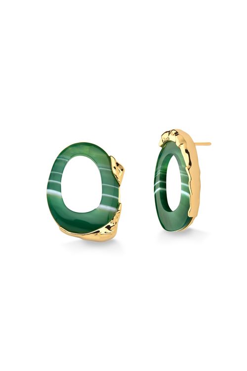 Brinco Insensatez - Ágata Verde - Coleção Paradoxo Banho: Folheado a Ouro