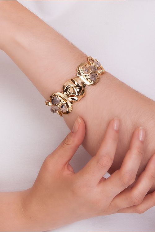 Pulseira Delírio - Cristal Grafitado - Coleção Paradoxo Banho: Folheado a Ouro