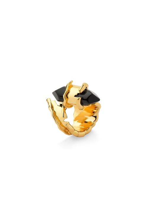 Anel Rasgo - Ônix - Coleção Paradoxo Banho: Folheado a Ouro