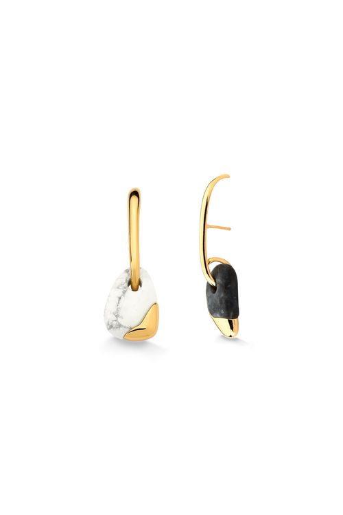 Brinco Serenidade - Haulita e Labradorita - Coleção Reset Banho: Folheado a Ouro