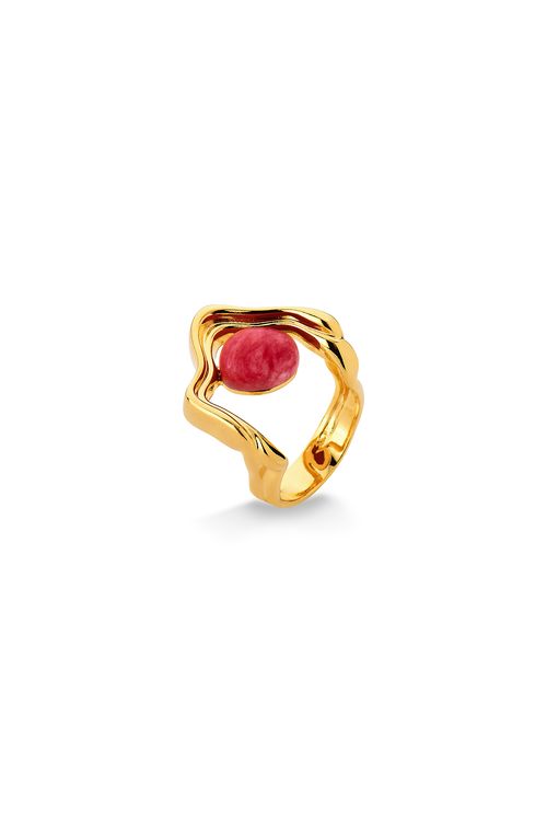 Anel Silêncio - Feldspato Vermelho - Coleção Reset Banho: Folheado a Ouro