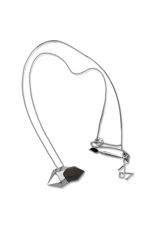 Colar Petit Braque - Obsidiana Preta e Esmalte Preto - Coleção Galeria Banho: Ródio Negro