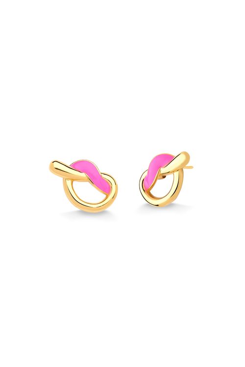 Brinco O Carinho - Neon Rosa - Coleção O Abraço Banho: Folheado a Ouro