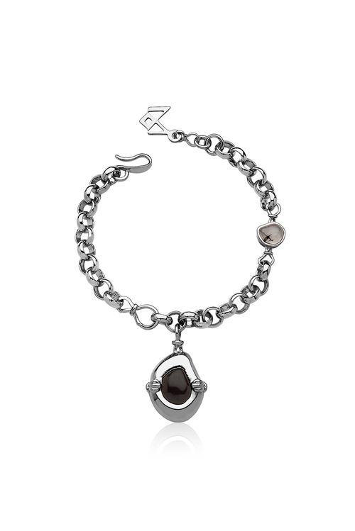Pulseira Trama - Ônix e Cristal Grafitado - Coleção O Abraço Banho: Ródio Negro
