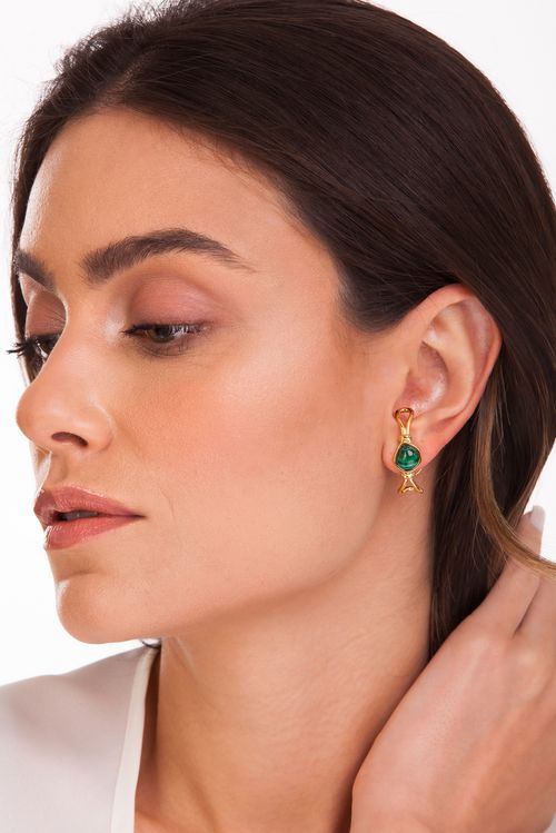 Brinco Afeição - Malaquita - Coleção O Abraço Banho: Folheado a Ouro