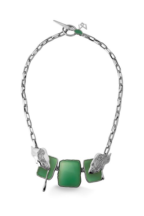 Colar Vincent - Ágata Verde e Esmalte Verde - Coleção Galeria Banho: Ródio Negro