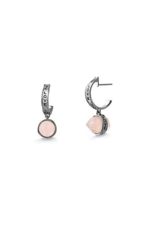 Brinco Love - Quartzo Rosa - Coleção Believe Banho: Ródio Negro