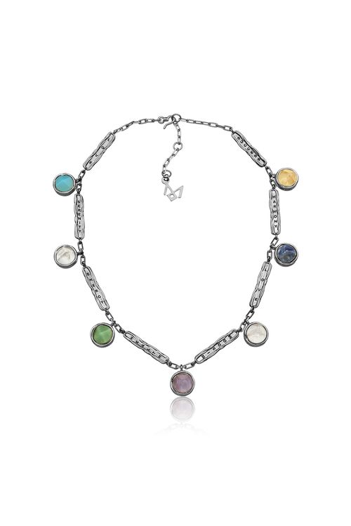 Colar Balance - Ágata Azul, Cristal, Quartzo Verde, Ametista, Quartzo Rosa, Sodalita e Citrino - Coleção Believe Banho: Ródio Negro