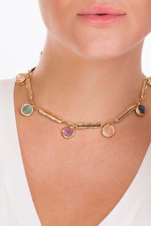 Colar Balance - Ágata Azul, Cristal, Quartzo Verde, Ametista, Quartzo Rosa, Sodalita e Citrino - Coleção Believe Banho: Folheado a Ouro