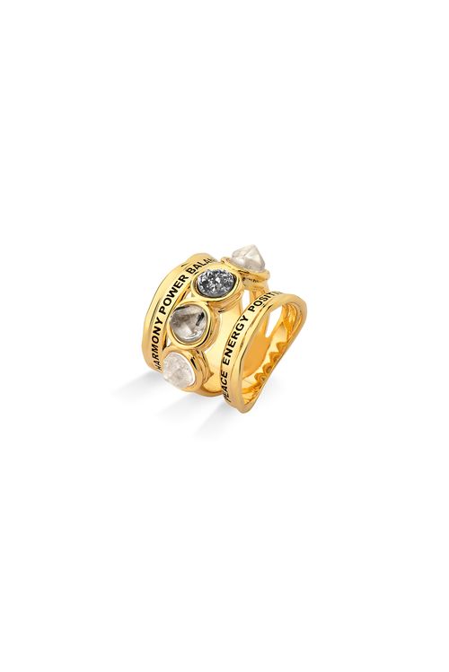 Anel Balance - Cristal, Cristal Grafitado e Drusa Metalizada - Coleção Believe Banho: Folheado a Ouro