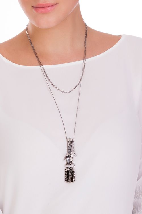 Colar Protection - Cristal, Cristal Grafitado e Drusa Metalizada - Coleção Believe Banho: Ródio Negro
