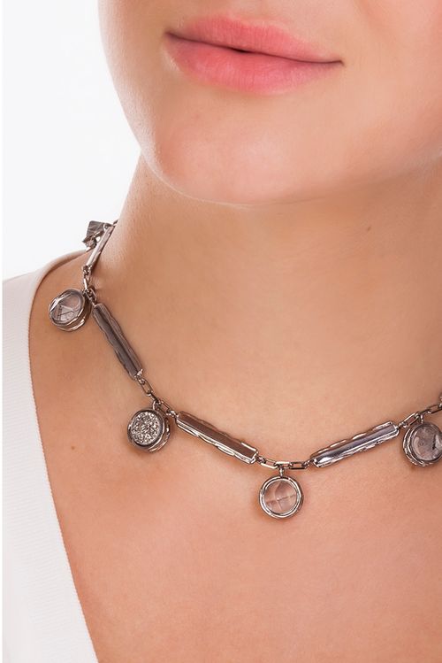 Colar Balance - Cristal, Cristal Grafitado e Drusa Metalizada - Coleção Believe Banho: Ródio Negro