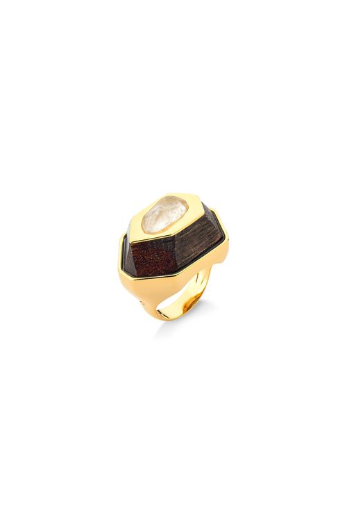 Anel Essência - Cristal e Madeira - Coleção Existe em Mim Banho: Folheado a Ouro