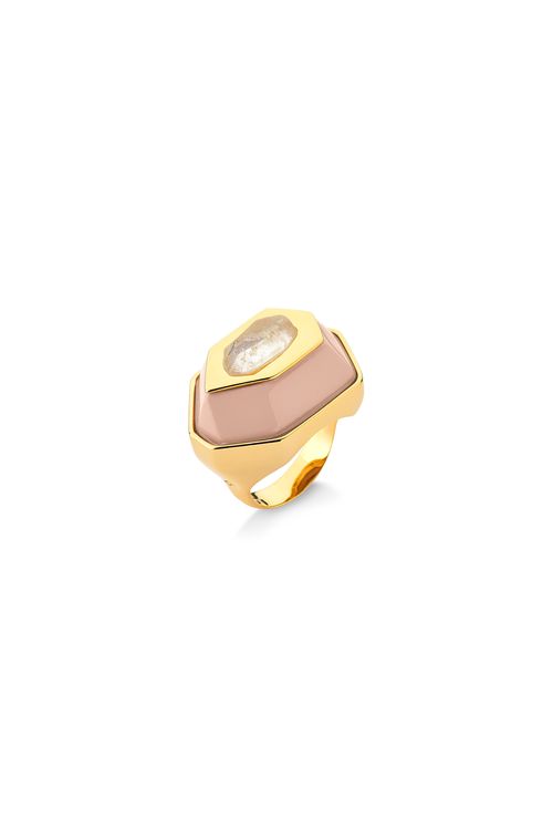 Anel Essência - Cristal e Madeira Rosa - Coleção Existe em Mim Banho: Folheado a Ouro