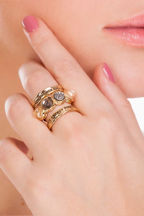 Anel Balance - Cristal, Cristal Grafitado e Drusa Metalizada - Coleção Believe Banho: Folheado a Ouro