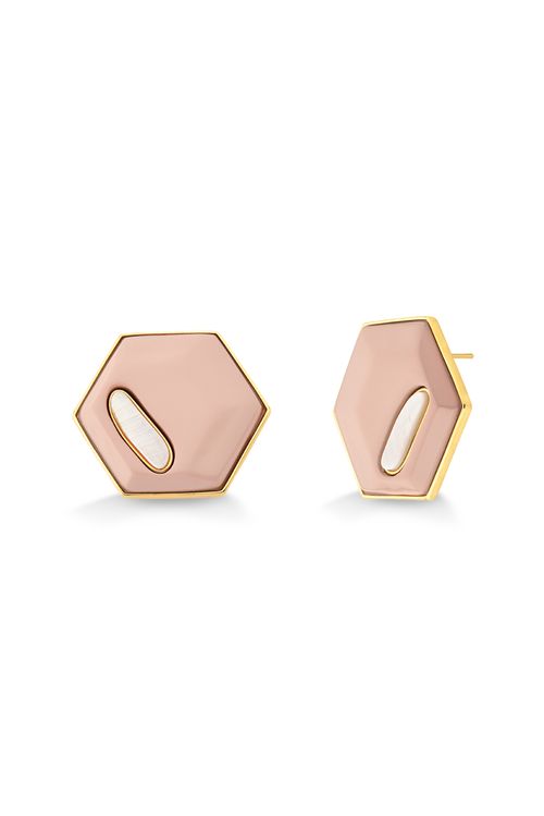 Brinco Verdade - Madeira Rosa e Madrepérola -Coleção Existe em Mim Banho: Folheado a Ouro