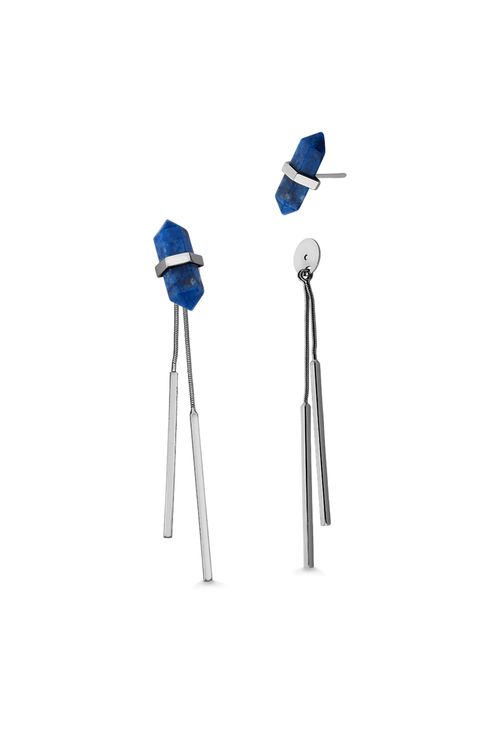 Brinco Petit Pierre - Quartzo Azul Anil - Coleção Acquarella Banho: Ródio Negro