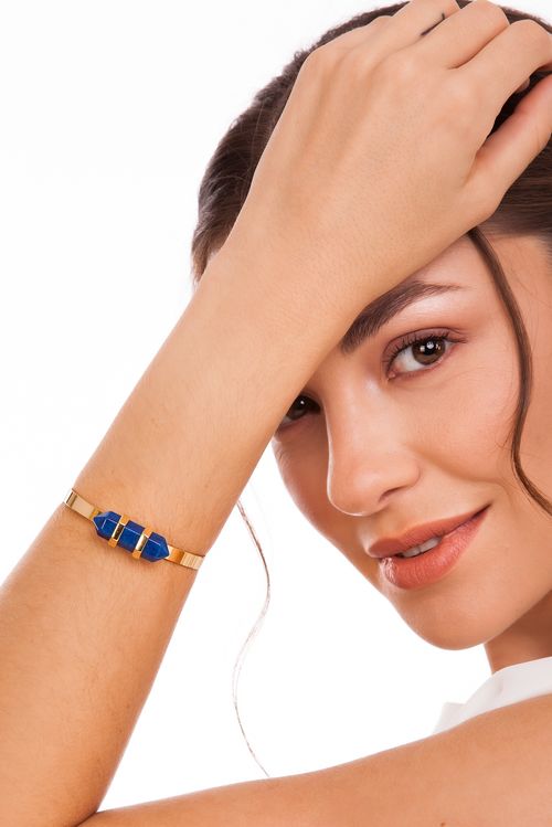 Pulseira Pierre - Quartzo Azul Anil - Coleção Acquarella Banho: Folheado a Ouro