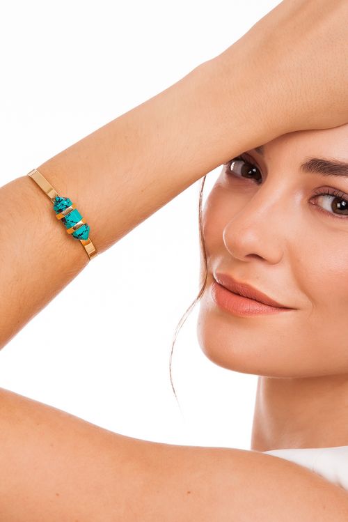 Pulseira Pierre - Turquesa Mexicana - Coleção Acquarella Banho: Folheado a Ouro