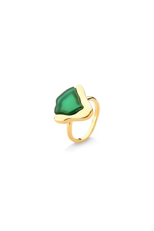Anel Terre - Ágata Verde - Coleção Acquarella Banho: Folheado a Ouro