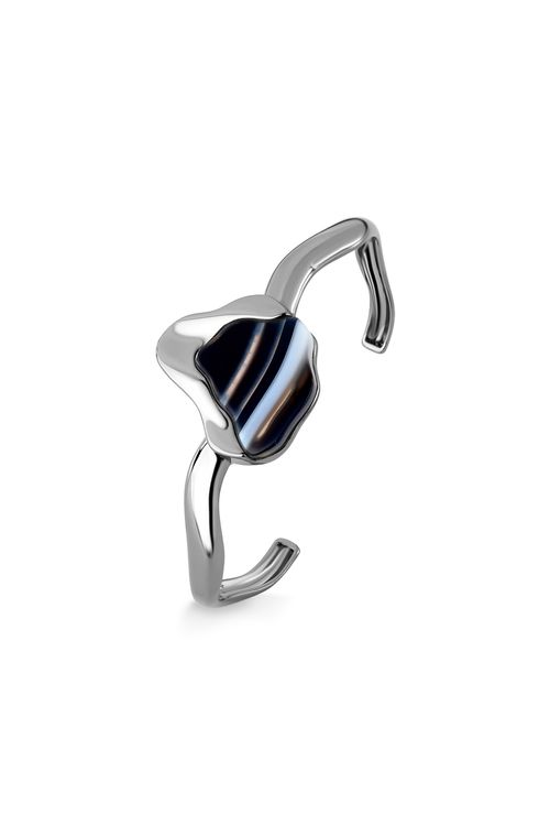 Pulseira Terre - Ágata Preta - Coleção Acquarella Banho: Ródio Negro
