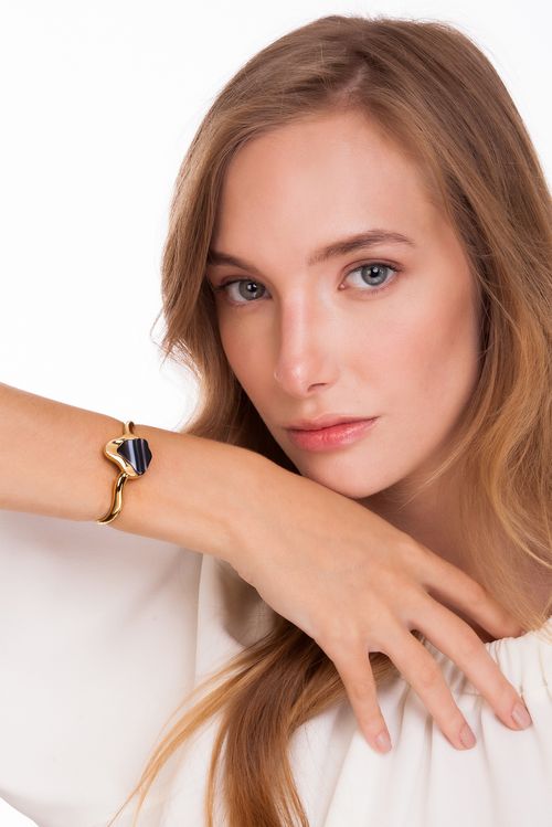 Pulseira Terre - Ágata Preta - Coleção Acquarella Banho: Folheado a Ouro