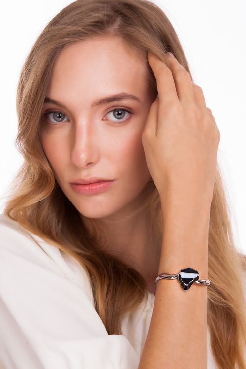 Pulseira Terre - Ágata Preta - Coleção Acquarella Banho: Ródio Negro