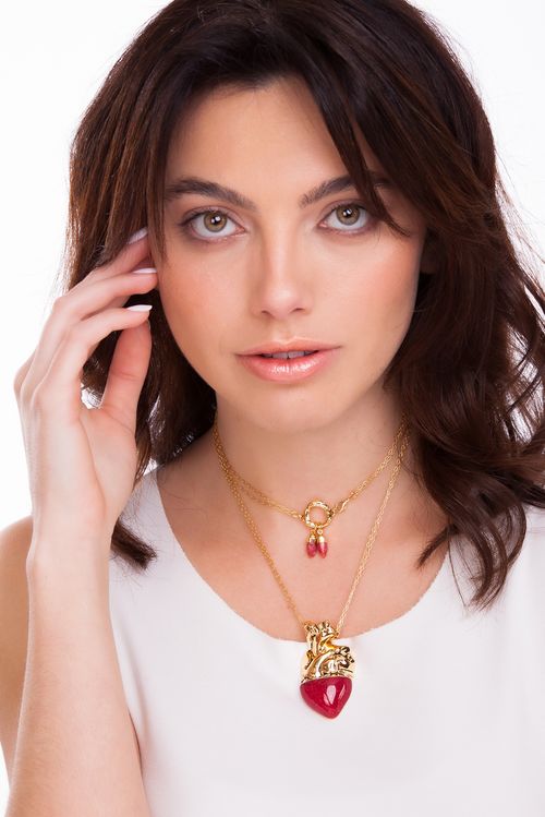 Colar Vital - Feldspato Vermelho - Coleção Alma Banho: Folheado a Ouro