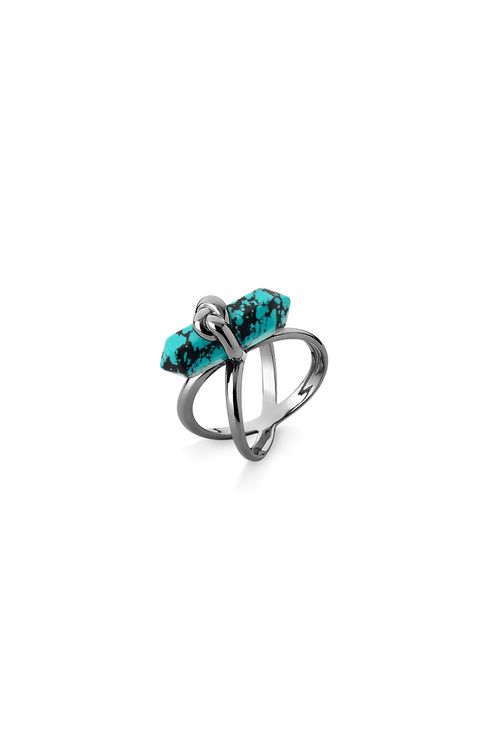 Anel Knot - Turquesa Mexicana - Coleção In Love Banho: Ródio Negro