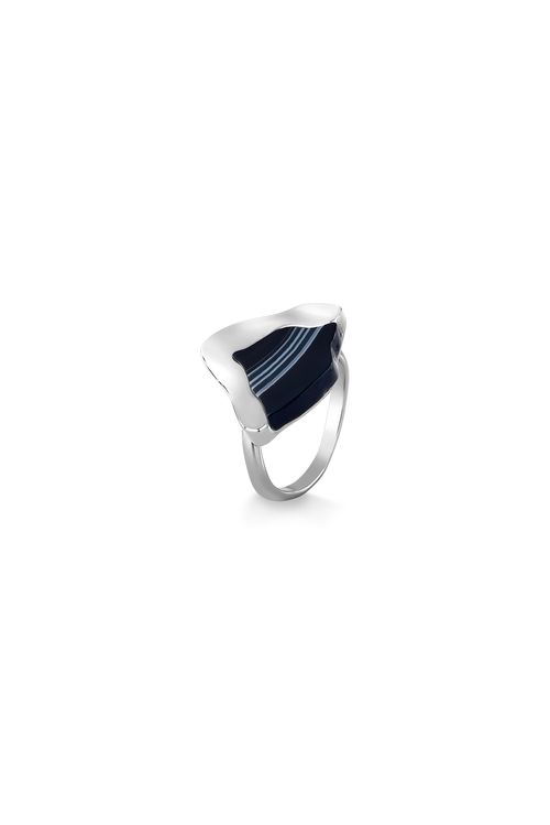 Anel Terre - Ágata Preta - Coleção Acquarella Banho: Ródio Negro