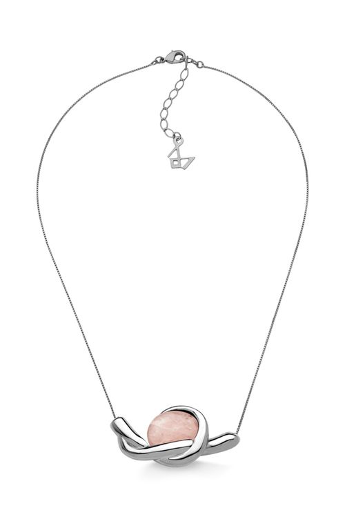Colar O Carinho - Quartzo Rosa - Coleção O Abraço Banho: Ródio Negro