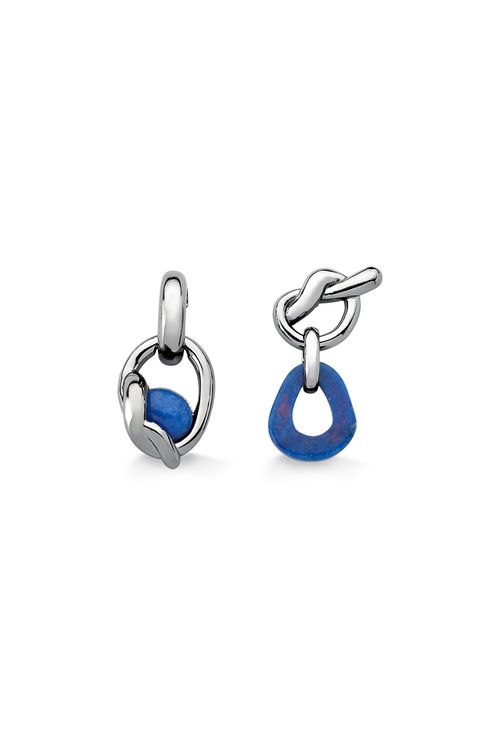 Brinco O Elo - Quartzo Azul Anil - Coleção O Abraço Banho: Ródio Negro